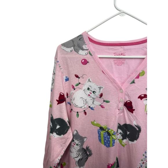 Nick & Nora Women's Nightgown XXL Pink Kittens Christmas Tree NWT Rare - Picture 2 of 12